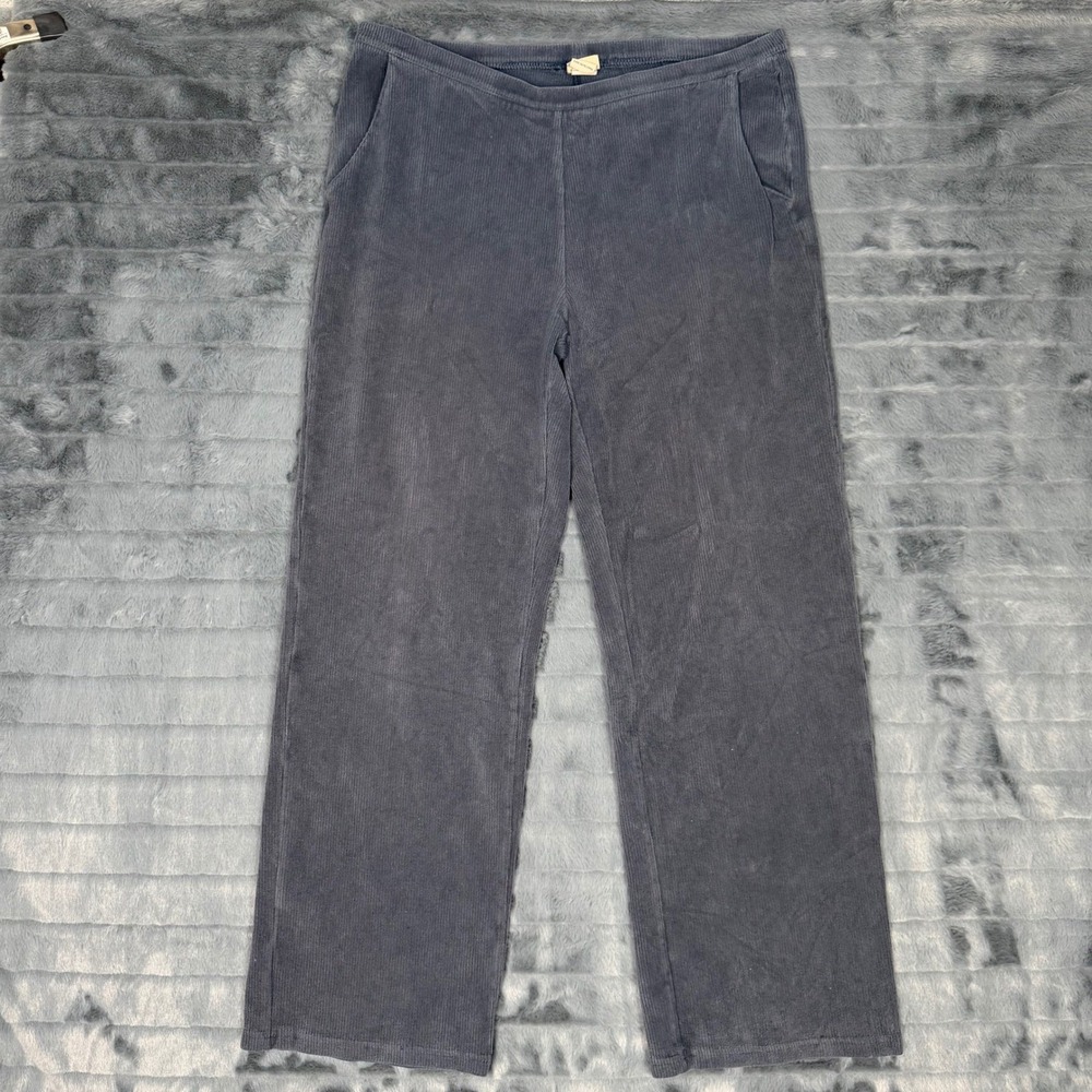 LL Bean Corduroy Pants Womens Large Gray Blue Straight Leg Elastic Waist 237234